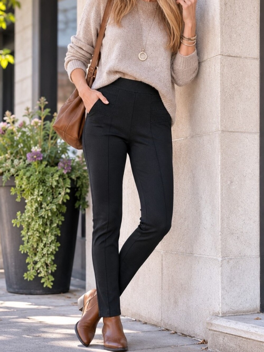 Zara Basic Black Pull-On Ponte Knit Skinny Pants Size S | Stretch Office Career